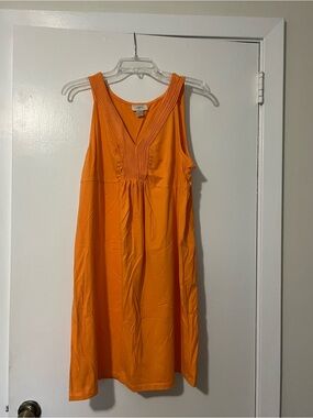 LOFT V-Neck Sleeveless Pleated Trim Dress in Orange